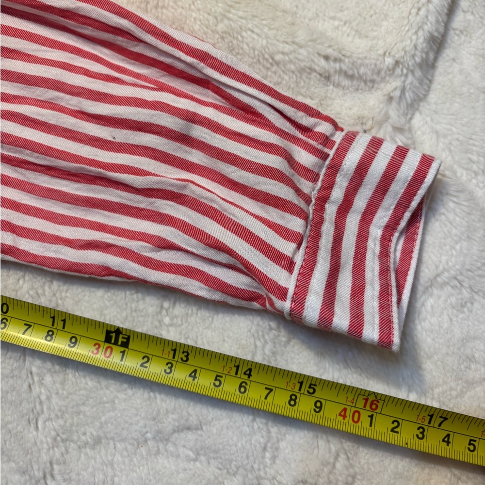 beachlunchlounge Shirt Medium Red White Striped Collared Button-Down Long-Sleev - Picture 13 of 13